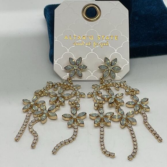 Altar'd State Gold Toned Floral Dangle Earrings - Picture 1 of 3